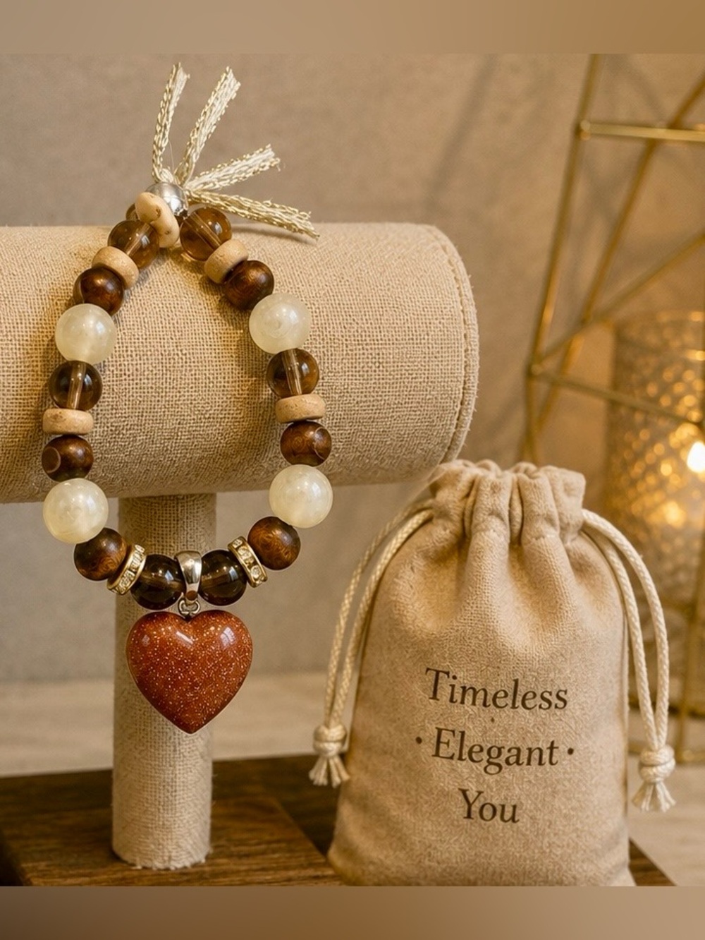 Timeless Elegant Beaded Heart Pendant Bracelet